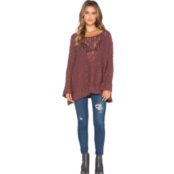 Free People- Pretty Pointelle Chunky Knit Sweater in Dusty Purple, Size XS - Picture 4 of 14